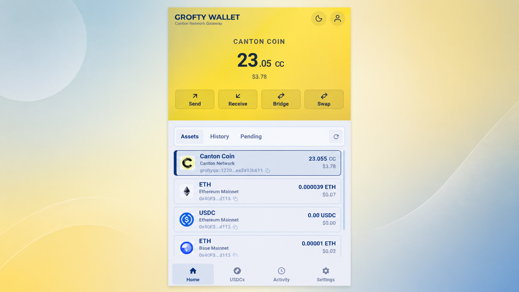 Grofty Canton wallet interface